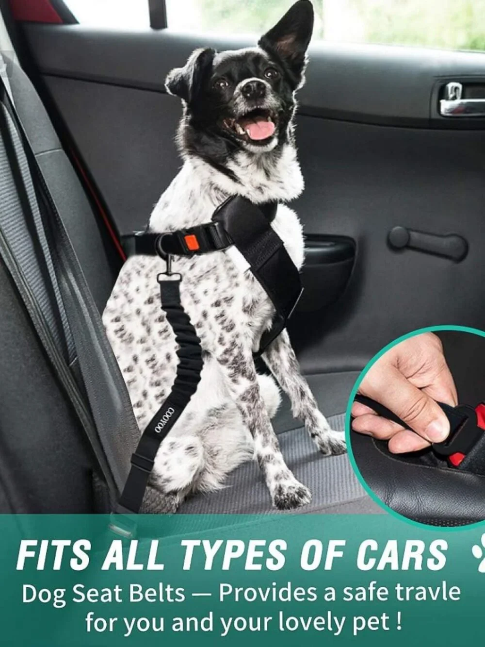 COOYOO Dog Seat Belt Set Adjustable Retractable Pet Car Safety Harness